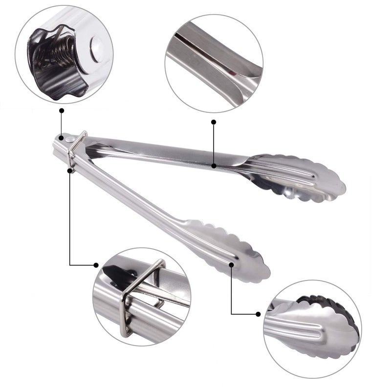 HINMAY Small Stainless Steel Serving Tongs 7-Inch Salad Tongs, Set of 3 (Silver) - Image 3